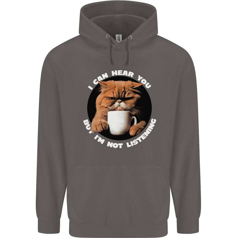 Cat I Hear You but I'm Not Listening Funny Coffee Mens 80% Cotton Hoodie Charcoal