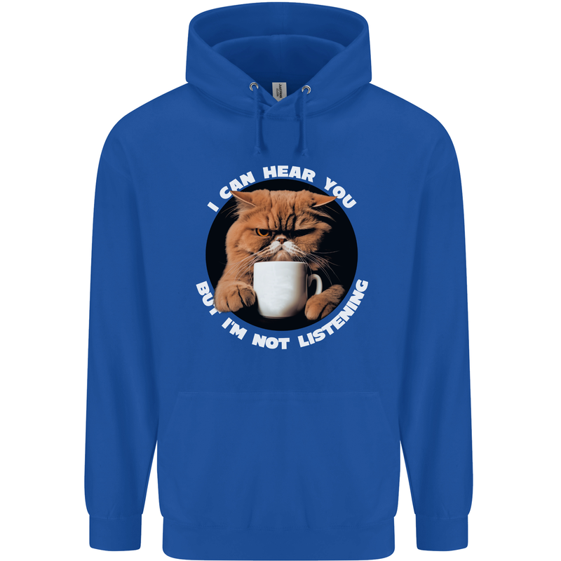 Cat I Hear You but I'm Not Listening Funny Coffee Mens 80% Cotton Hoodie Royal Blue
