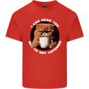 Cat I Hear You but I'm Not Listening Funny Coffee Mens Cotton T-Shirt Tee Top Red