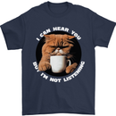 Cat I Hear You but I'm Not Listening Funny Coffee Mens T-Shirt 100% Cotton Navy Blue