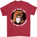 Cat I Hear You but I'm Not Listening Funny Coffee Mens T-Shirt 100% Cotton Red