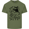 Cat Kills Dog He Slipped Funny Mens Cotton T-Shirt Tee Top Military Green