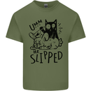 Cat Kills Dog He Slipped Funny Mens Cotton T-Shirt Tee Top Military Green
