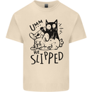 Cat Kills Dog He Slipped Funny Mens Cotton T-Shirt Tee Top Natural