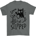 Cat Kills Dog He Slipped Funny Mens T-Shirt 100% Cotton Charcoal