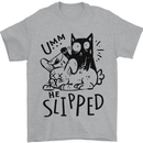 Cat Kills Dog He Slipped Funny Mens T-Shirt 100% Cotton Sports Grey
