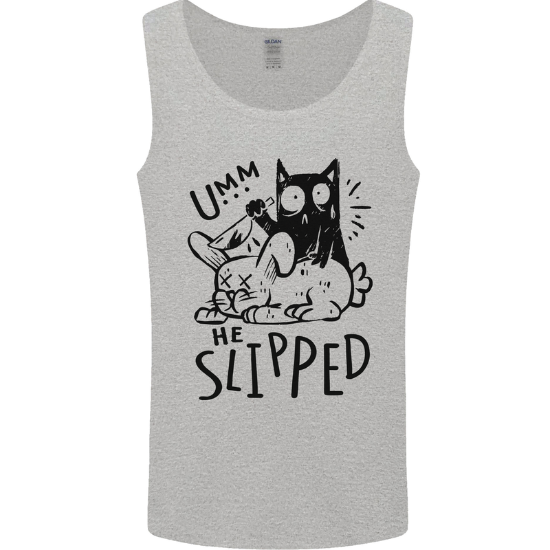 Cat Kills Dog He Slipped Funny Mens Vest Tank Top Sports Grey