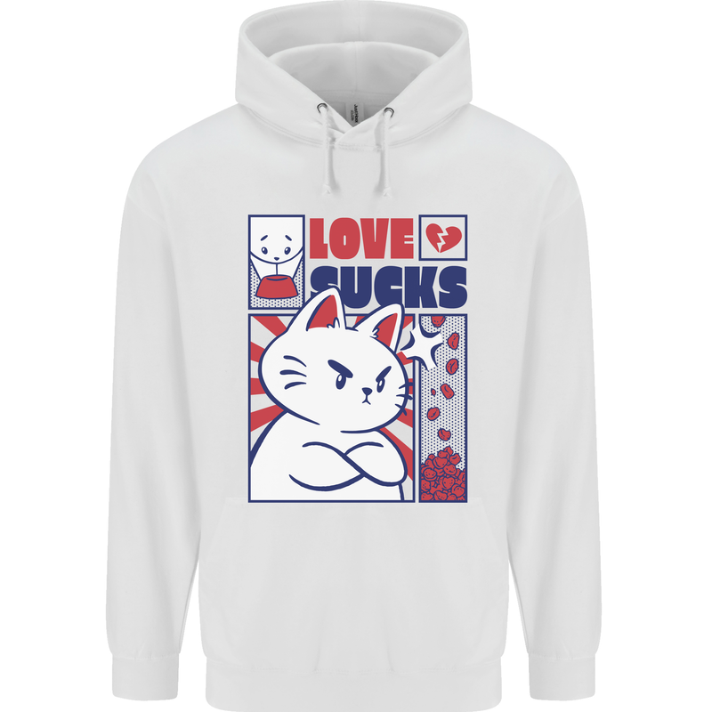 Cat Love Sucks Anti Valentines Singles Day Childrens Kids Hoodie White