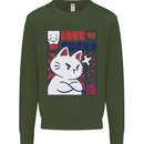 Cat Love Sucks Anti Valentines Singles Day Kids Sweatshirt Jumper Forest Green