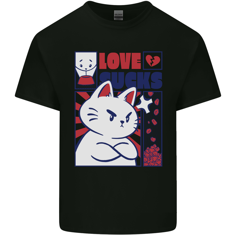 Cat Love Sucks Anti Valentines Singles Day Kids T-Shirt Childrens Black