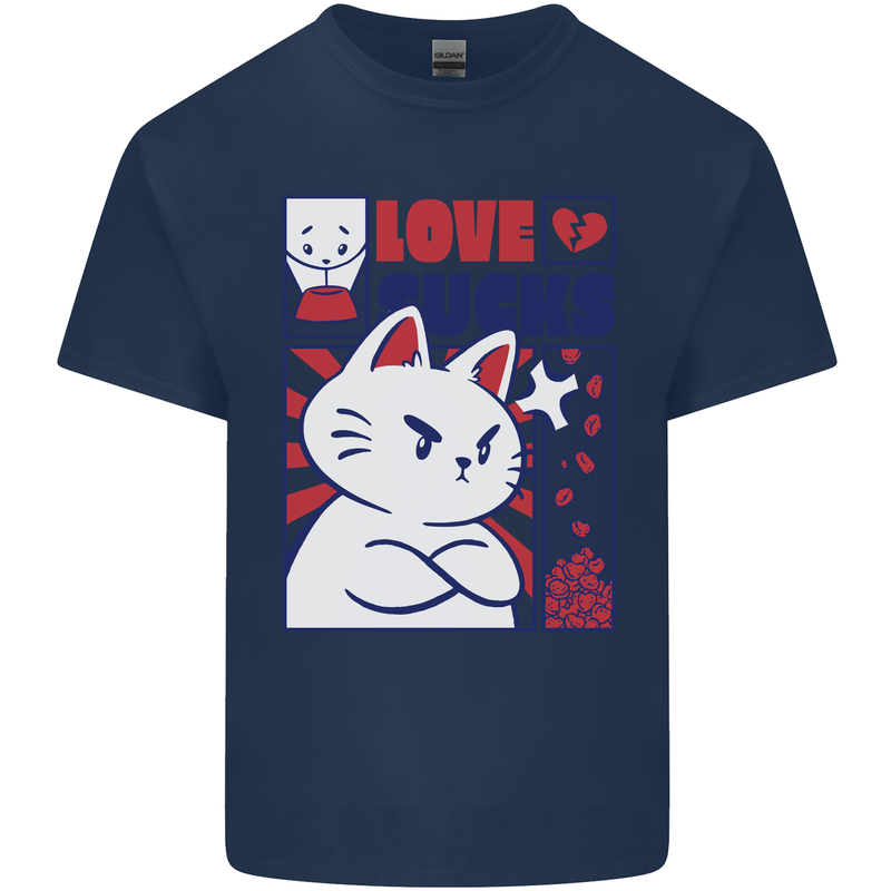 Cat Love Sucks Anti Valentines Singles Day Kids T-Shirt Childrens Navy Blue