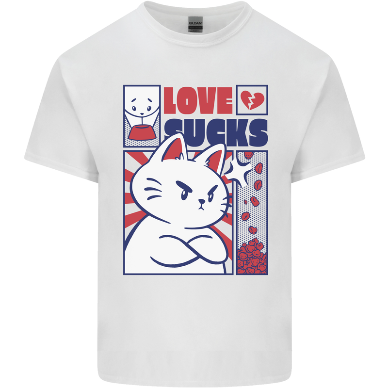 Cat Love Sucks Anti Valentines Singles Day Kids T-Shirt Childrens White