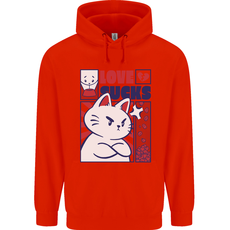 Cat Love Sucks Anti Valentines Singles Day Mens 80% Cotton Hoodie Bright Red