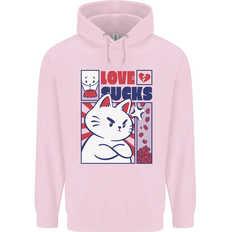 Cat Love Sucks Anti Valentines Singles Day Mens 80% Cotton Hoodie Light Pink