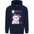 Cat Love Sucks Anti Valentines Singles Day Mens 80% Cotton Hoodie Navy Blue