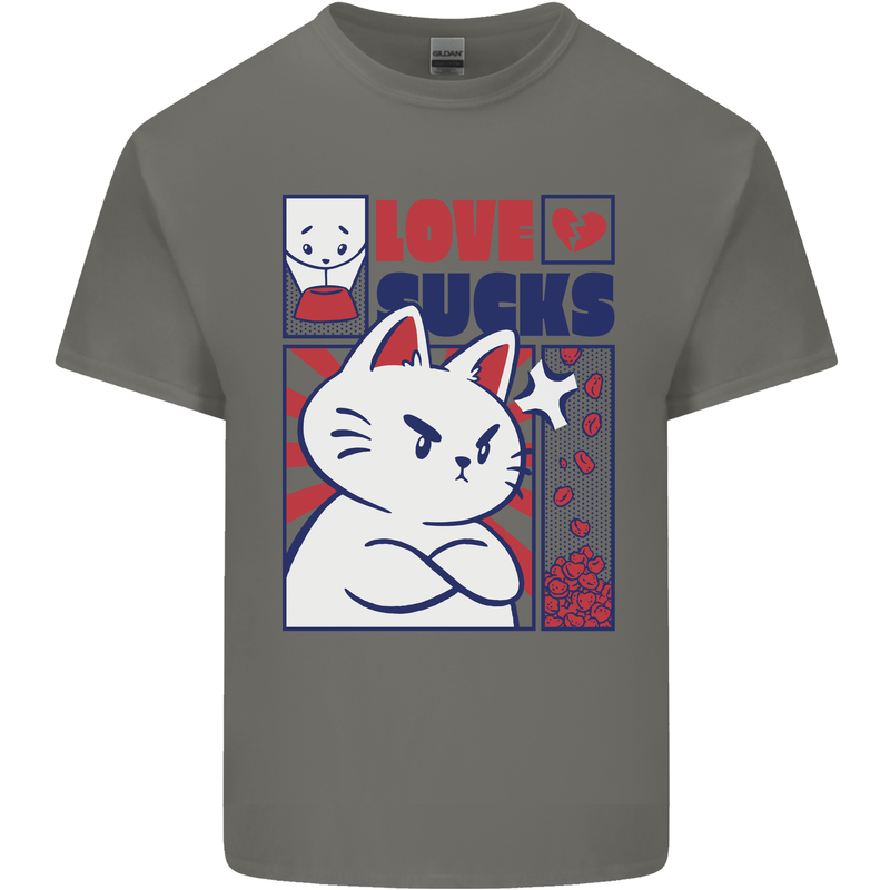 Cat Love Sucks Anti Valentines Singles Day Mens Cotton T-Shirt Tee Top Charcoal