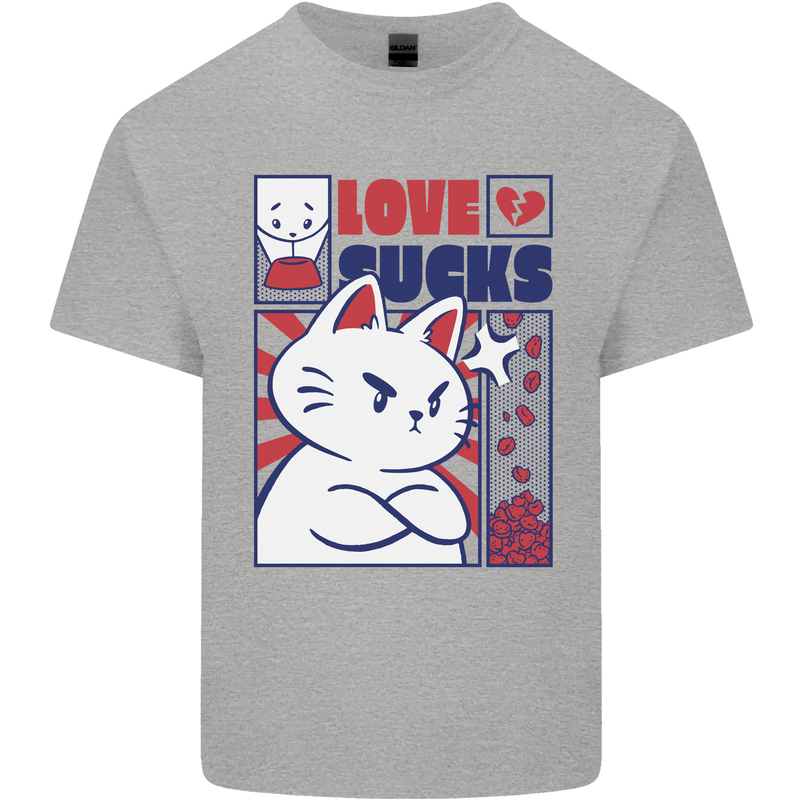 Cat Love Sucks Anti Valentines Singles Day Mens Cotton T-Shirt Tee Top Sports Grey