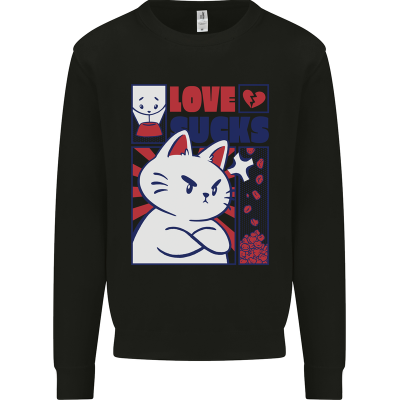 Cat Love Sucks Anti Valentines Singles Day Mens Sweatshirt Jumper Black