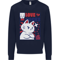 Cat Love Sucks Anti Valentines Singles Day Mens Sweatshirt Jumper Navy Blue