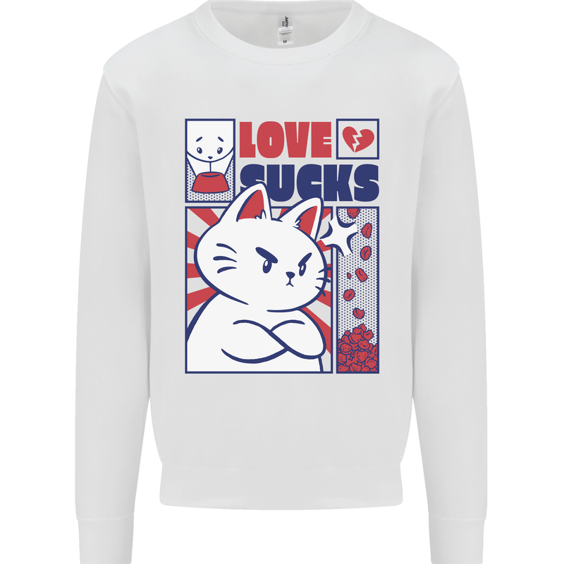 Cat Love Sucks Anti Valentines Singles Day Mens Sweatshirt Jumper White