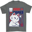 Cat Love Sucks Anti Valentines Singles Day Mens T-Shirt 100% Cotton Charcoal