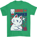 Cat Love Sucks Anti Valentines Singles Day Mens T-Shirt 100% Cotton Irish Green