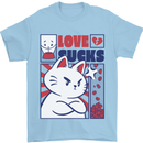 Cat Love Sucks Anti Valentines Singles Day Mens T-Shirt 100% Cotton Light Blue