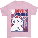 Cat Love Sucks Anti Valentines Singles Day Mens T-Shirt 100% Cotton Light Pink