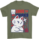 Cat Love Sucks Anti Valentines Singles Day Mens T-Shirt 100% Cotton Military Green