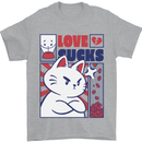 Cat Love Sucks Anti Valentines Singles Day Mens T-Shirt 100% Cotton Sports Grey