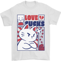 Cat Love Sucks Anti Valentines Singles Day Mens T-Shirt 100% Cotton White