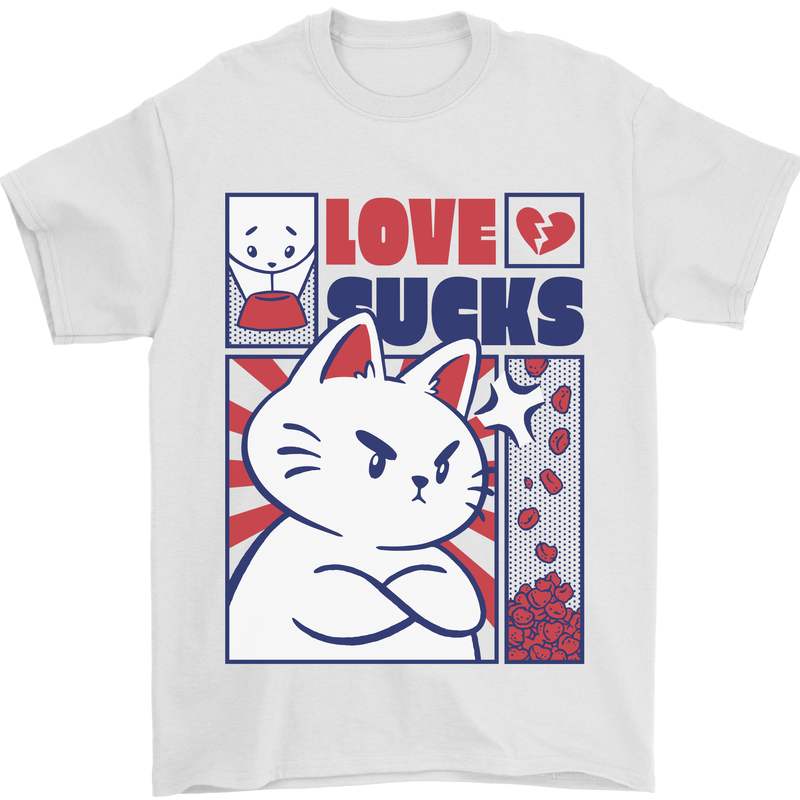 Cat Love Sucks Anti Valentines Singles Day Mens T-Shirt 100% Cotton White