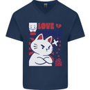 Cat Love Sucks Anti Valentines Singles Day Mens V-Neck Cotton T-Shirt Navy Blue