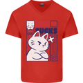 Cat Love Sucks Anti Valentines Singles Day Mens V-Neck Cotton T-Shirt Red