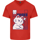 Cat Love Sucks Anti Valentines Singles Day Mens V-Neck Cotton T-Shirt Red