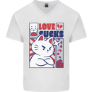 Cat Love Sucks Anti Valentines Singles Day Mens V-Neck Cotton T-Shirt White