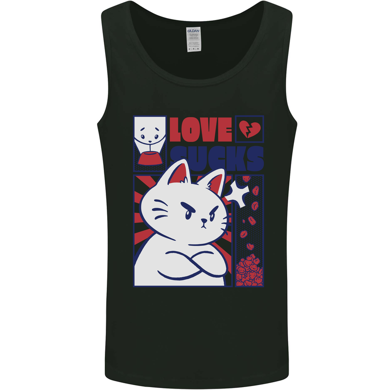 Cat Love Sucks Anti Valentines Singles Day Mens Vest Tank Top Black
