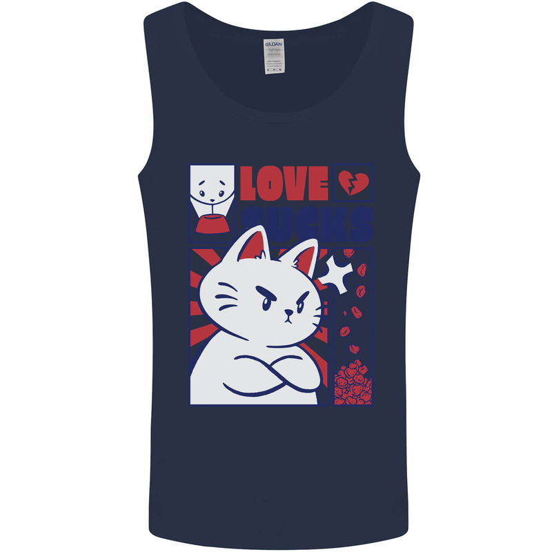 Cat Love Sucks Anti Valentines Singles Day Mens Vest Tank Top Navy Blue