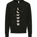 Cat Moon Cycles Phases Full Supermoon Kids Sweatshirt Jumper Black