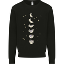 Cat Moon Cycles Phases Full Supermoon Kids Sweatshirt Jumper Black
