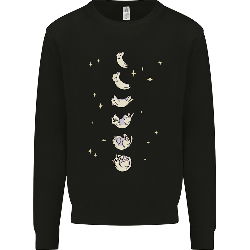Cat Moon Cycles Phases Full Supermoon Kids Sweatshirt Jumper Black