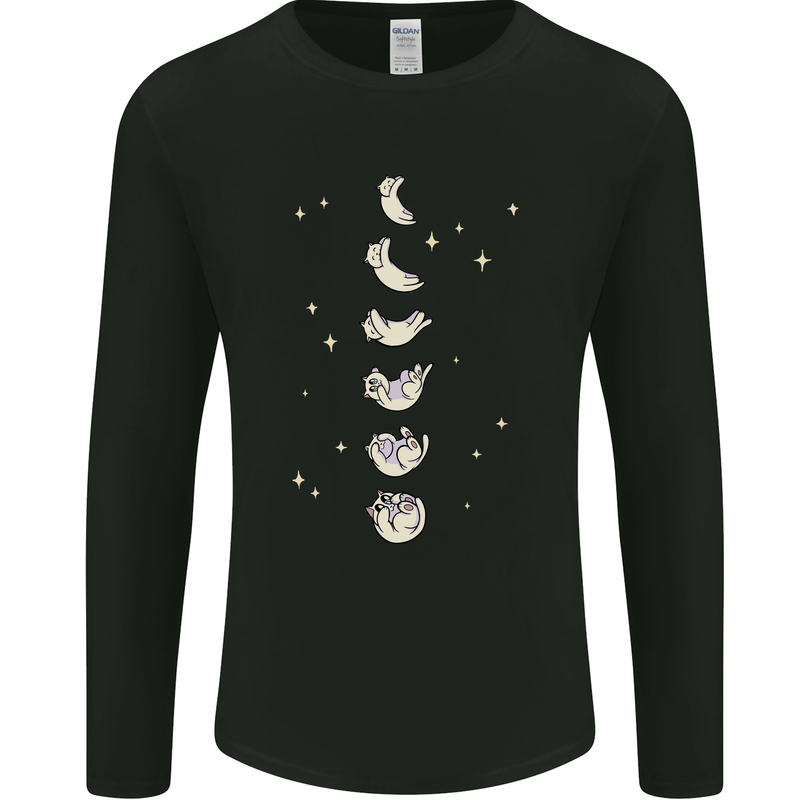Cat Moon Cycles Phases Full Supermoon Mens Long Sleeve T-Shirt Black