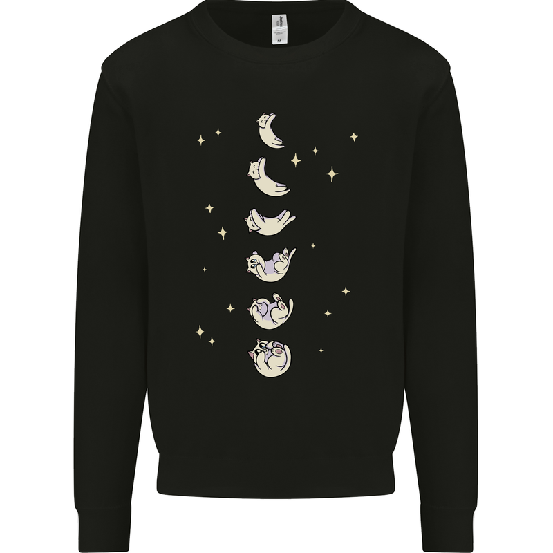 Cat Moon Cycles Phases Full Supermoon Mens Sweatshirt Jumper Black