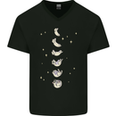 Cat Moon Cycles Phases Full Supermoon Mens V-Neck Cotton T-Shirt Black