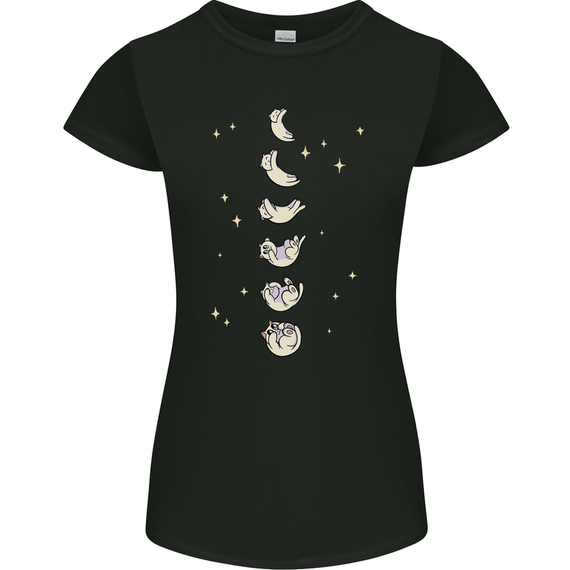 Cat Moon Cycles Phases Full Supermoon Womens Petite Cut T-Shirt Black