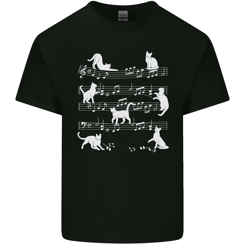 Cat Music Musical Notes Piano Guitar Kids T-Shirt Childrens Black