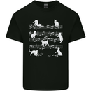 Cat Music Musical Notes Piano Guitar Mens Cotton T-Shirt Tee Top Black