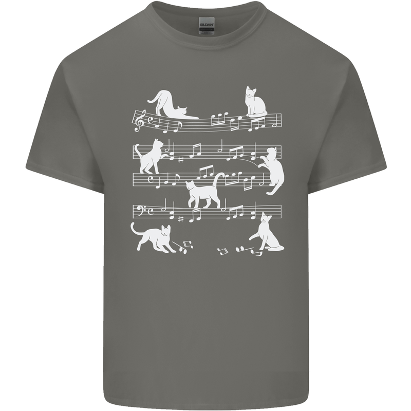 Cat Music Musical Notes Piano Guitar Mens Cotton T-Shirt Tee Top Charcoal