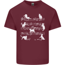 Cat Music Musical Notes Piano Guitar Mens Cotton T-Shirt Tee Top Maroon