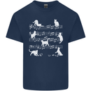 Cat Music Musical Notes Piano Guitar Mens Cotton T-Shirt Tee Top Navy Blue